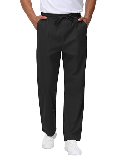 Neer 3 Pack Men's Casual Chino Pants, Summer Lounge Elastic Waist Drawstring Straight Leg Outdoor Pants Trousers with Pockets4