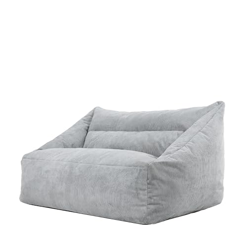 Icon Cecilia Sitzsack Sofa, Dunkelgrau, Flauschiger Cord Stoff, 2 Sitzer Sofa f&uuml;r Erwachsene, Riesensitzsack mit F&uuml;llung, Bequemer Sessel, Lounge, Wohnzimmer, Deko Wohnzimmer