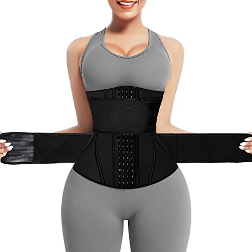 KIWI RATA Women Latex Workout Waist Trainer Corset with Double Straps X-Shape Faja Trimmer Belt