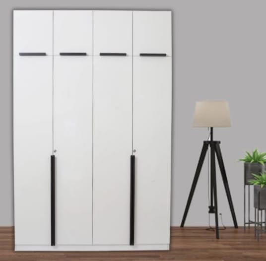 Engineered Wood Hexagon Furnitures 4 Door Wardrobe Frosty White With Loft And Lockerfor Bedroom /4 Door Wardrobe With Drawer And Multiple Shelves For Storage