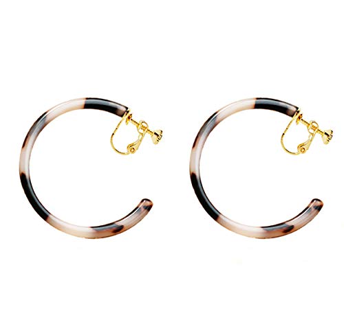 geometric floral mottled tortoise shell hoop earring clip for women gril (circular)
