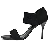 AIUZO Black Women's Open Toe High Heels 3.5IN Stiletto Heeled Sandals Sexy Elastic Band Ankle Booty Heeled Sandal Shoes for Daily Work Evening Party,Size 8