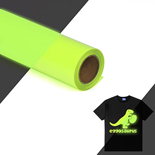 Image of HTVVETUR Glow in The Dark HTV Heat Transfer Vinyl Roll 12 Inch by 5 Feet Iron on DIY for T-Shirt PU Stretch Elastic HTV Vinyl (Dark in Glow Yellow, 5FT)