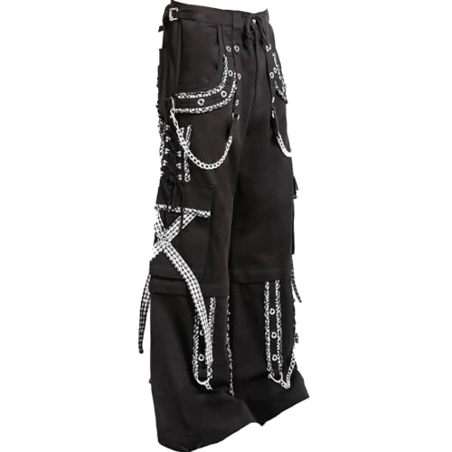Men Extreme Bondage Alternative Gothic Pant Trouser Transformer Punk Rock White Stitching Pants/USA3