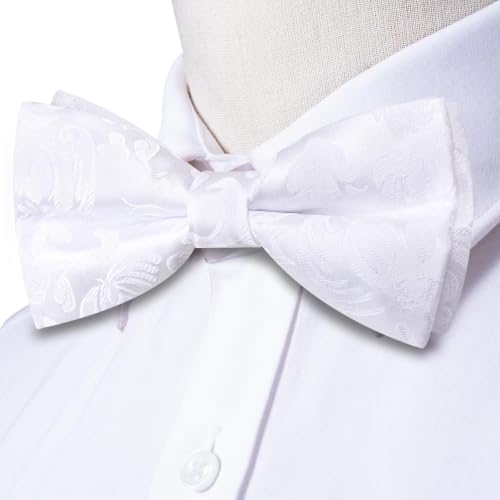 Image of Dubulle Mens Paisley Striped Bowtie Set Pre-tied Bowtie for Men and Pocket Square Set Wedding Business