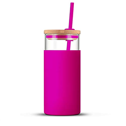 Tronco 20oz Glass Tumbler Glass Water Bottle Straw Silicone Protective Sleeve Bamboo Lid