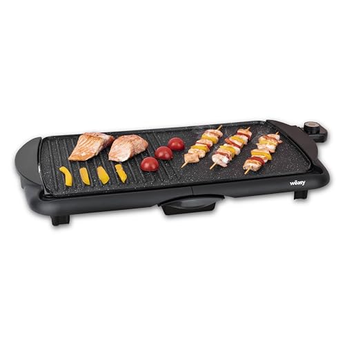 Wëasy Plancha Electrique et Grill sur Table STO52 Compacte 2 en 1 Professionnelle, Plaque Amovible Antiadhésive Pierre, Compatible Lave Vaisselle