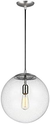 Generation Lighting 1-Light Leo - Hanging Globe Pendant Light Fixture Satin Aluminum 6801801-04, Modern Ceiling Light Fixture for Home Décor, A19 Bulb Candelabra for Foyer or Living Room Decor