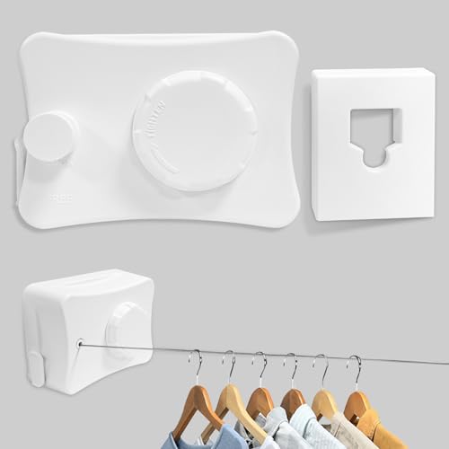 Nordun Cuerda de tender extensible, 5,1 m, cuerda de acero inoxidable, no penetrante, retráctil, pared, fija, invisible, retráctil para balcón, interior, capacidad de carga 20 kg (blanco)