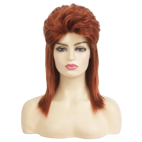 Image of Swiking Orange Mullet Wig for Women Curly 70s 80s Rocker Shoulder Length Straight Natural Layered Hair Cosplay Synthetic Women Wigs(Orange)