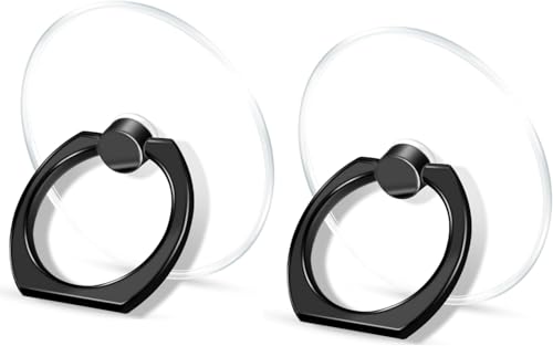 Image of KolorFish Transparent Phone Ring Stand Holder Mobile Phone Ring Holder Finger Grip 360 Degree Rotation (Pack of 2) Black Round