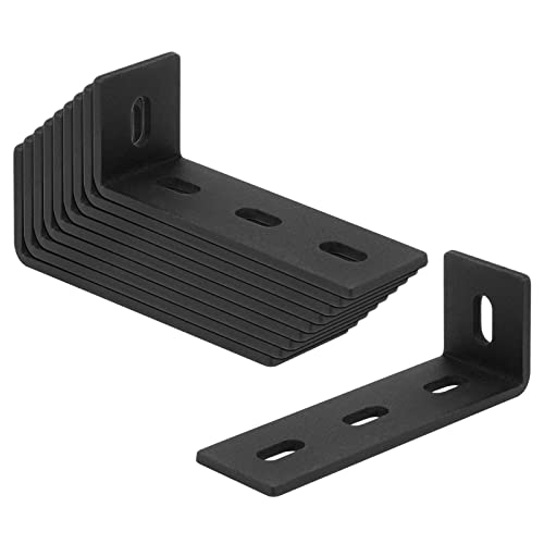 10 Stück Schwerlast L Form Montagewinkel Winkelverbinder Holzverbinder 120x42x38mm Dicke 4mm Halterung mit Langloch Schwarz Kohlenstoffstahl Cover