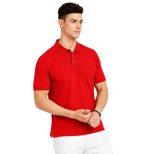 Image of Men's Plain Polo T-Shirt | Cotton Blend Regular Fit Casual Collar T-Shirt