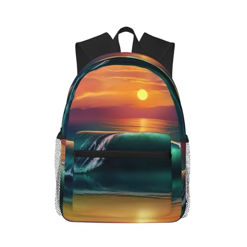 Sac à dos d'école confortable et imperméable imprimé paysage marin pour étudiant