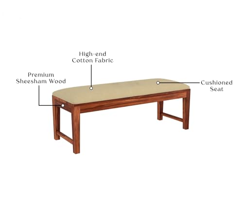 Image of WOODAMIYAWooden Seating Bench for Home & Office, Multipurpose Seating Bench for Daining Table /Indoor and Outdoor /Balcouny, Bench with Cushion, 54x14x17.5 Inch, Teak Finish