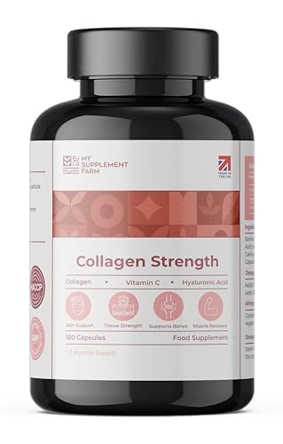 High Strength Type I and III Peptide 1000 mg Collagen with Vitamin C & Hyaluronic Acid | 180 Capsules - 2 Months Supply | Non-GMO | Gluten & Lactose-Free Supplements for Women & Men - Made in The UK
