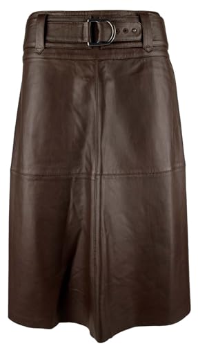 Lauren Ralph Lauren Women's Belted Lambskin Leather Midi Skirt 8 Brown