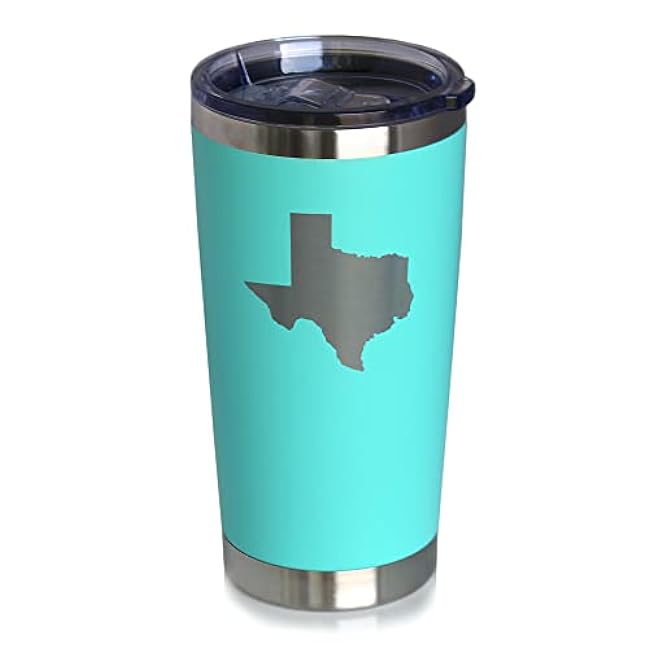 Bevvee Texas State Outline - Insulated Coffee Tumbler Cup with Sliding Lid - Stainless Steel Insulated Mug - State Themed Decor and Gifts for Texan Women & Men - Teal