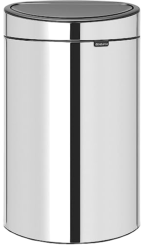 Image of Brabantia Press-Top Kitchen Trash Can with Flat Back | Brilliant Steel | 10.6 Gallon / 40L | Home Trash Can with Soft-Touch Stay-Open Lid & Removable Inner Bucket | Flat Against Wall | + Trash Bags