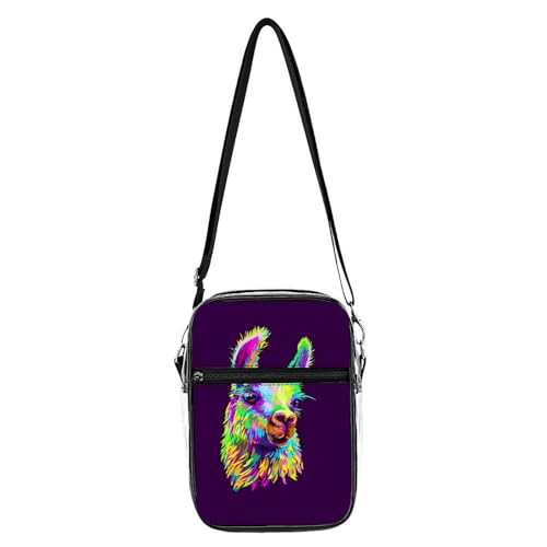 Colorful Alpaca Llama Portrait Clear Crossbody Bag Stadium Bag Adjustable Side Shoulder Bags Messenger Bag with 2 Compartments