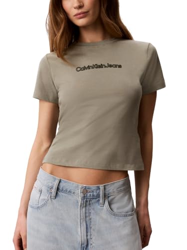Calvin Klein Women's Slim Fit Cotton Modal Monogram Tee Shadow