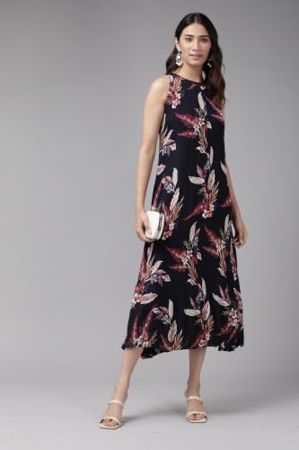 Image of Yash Gallery Women's Rayon Crepe Floral Printed A-Line Maxi Dress Sleeveless Round Neck Casual Summer Dress Lightweight Comfortable Long Dress for Women