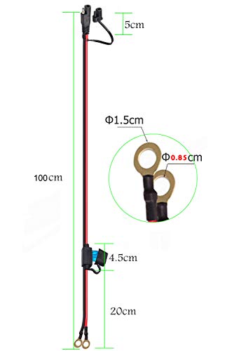 YETOR Ring Terminal Harness,with 10A Protection Fuse for Safety, 2-Pin Quick Disconnect Plug,SAE Battery Extension Cable with 3.28FT 16AWG for Motorcycle Cars. (100CM) - Thumbnail 6