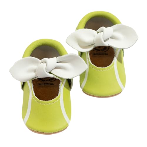 Freshly Picked Leather Knotted Bow Baby Girls Shoes, Tennis Outfit, 3-6 Months (Tennis Match, Infant)