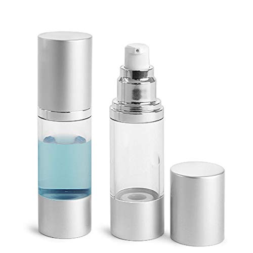 Devinez Lightweight Leak Proof and Shockproof Airless Pump Bottle with Matte Silver finish Refillable for Homemade Beauty Products, Makeup Foundations and Serums (Transparent, 50ml) - Set of 6 4