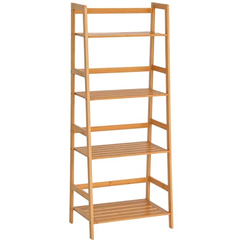 HOMCOM Estantería de Bambú 4 Niveles Estantería Escalera de Baño Librería Organizador Zapatero 48x31,5x120 cm