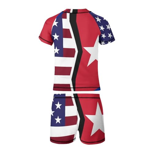 American and Cuban FlagChildren's Casual Swimsuit Set - Simple and Versatile10-12Y（150cm）3