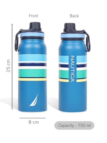 Image of NAUTICA Premium Leak-Proof Insulated Water Bottle - 1pc (Fender)| 750ml | Stainless Steel Flask with 24 Hours Temperature Retention | Ideal for Travel, Gym, Office Use Austin Printed-Blue /Yellow