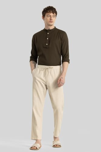 Image of SNITCH Martino Hazelnut Plain Slim Fit Trousers