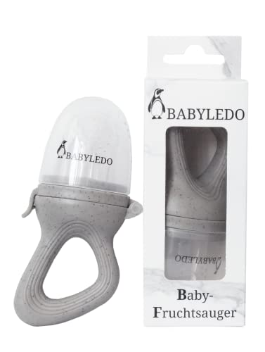 BABYLEDO Chupete de frutas para bebé con mordedor para frutas y verduras, ayuda dental para bebés (mapache), color gris