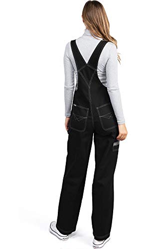Revolt by Palomares Women's Juniors Baggy Straight Leg Twill/Denim Overalls (L, Black Night)