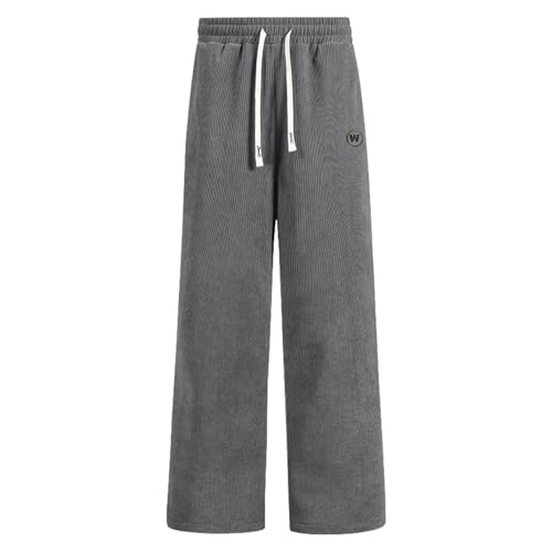 Men's Casual Corduroy Pants Elastic Waist Drawstring Baggy Sweatpants Loose Fit Fleece Pants Warm Solid Trousers4