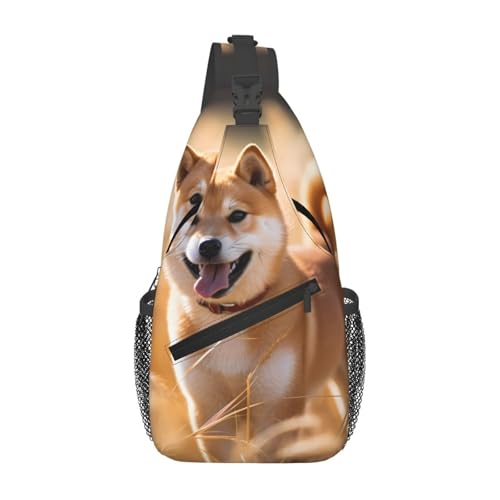 Sac de poitrine croisé homme femme grande capacité, sacoche bandoulière légère noire Shiba Inu