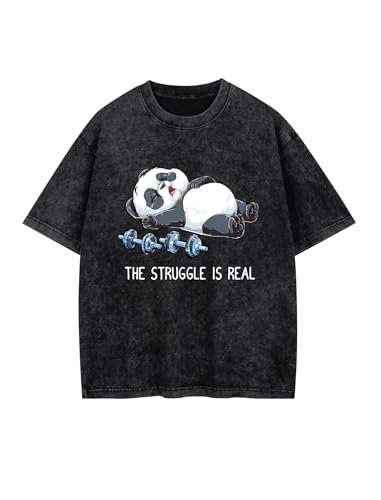Funny Workout T-Shirt for Women-THE Struggle is Real Vintage Gym Shirt-,Soft Cotton Tee for Running & Gym Training Black