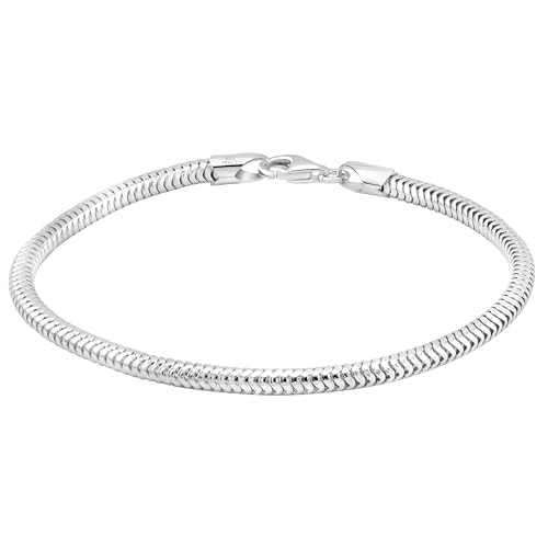 Oliver and Navy Sterling Silver Solid 3mm Snake Chain Bracelet for Women Men (7,8,9,10 Inches)