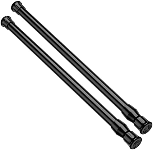 Tension Curtain Rod 16 to 28 Inch Tension Rod Anti-Rust Tension Rod for Closet No Slipping Small Tension Rod Easy Install Spring Tension Curtain Rod No Drilling Spring Curtain Rod Black 2Pcs