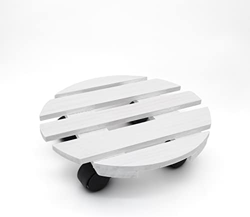 RHT White Furniture Potting Stands 12 Inch Wooden Plant Caddy with Wheels Outdoor Wooden Rolling Plant Stand Plant Caddy Indoor Rotating Caster Rolling Garden Flower Pot Planter Stand With caster