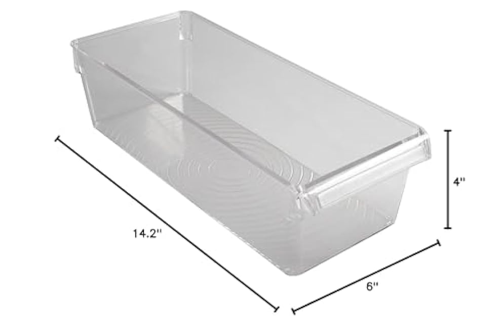 Kitchen Details 2 Pack Slim Refrigerator Storage Bin | Fridge & Freezer | Kitchen Organization | Stainless Steel Handle | Countertop | Cabinets | Pantry | Clear