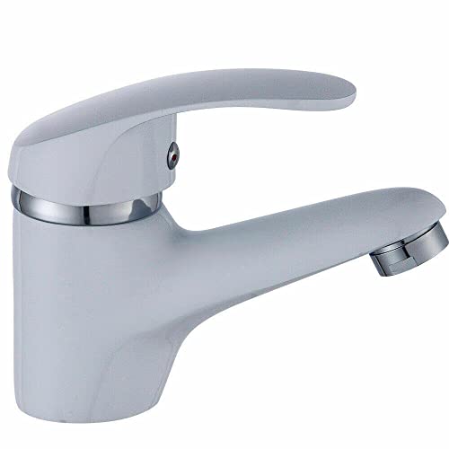 Grifo de baño, grifo de lavabo, color blanco, grifo de baño, grifo monomando para lavabo, grifo de baño, color blanco, cromo Faucet con mezcla de agua fría caliente