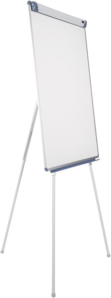 Bi-Joy Pizarra Blanca Magnética con Caballete Trípode, 70 x 100 cm, Marco Gris y azul, con Bandeja y Clip Ajustable para Bloques