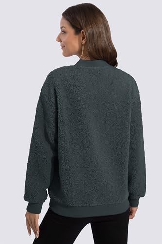 MAGCOMSEN Women's Sherpa Fleece Jacket Long Sleeve Fuzzy Comfy Fall Coat Bomber Zip Up Winter Jackets with Pockets2