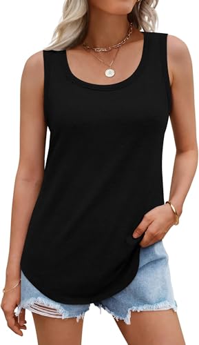 rosemia Tank Tops for Women Summer Sleeveless Casual Loose Fit Tunic Tops Pure Black L