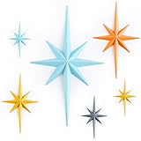 Otoolling 6 Pcs Retro 3D Starry Sky Art Wall Decor Mid Century Wall Decorations Hanging Vintage Stars Sculptures for Home Office Bedroom