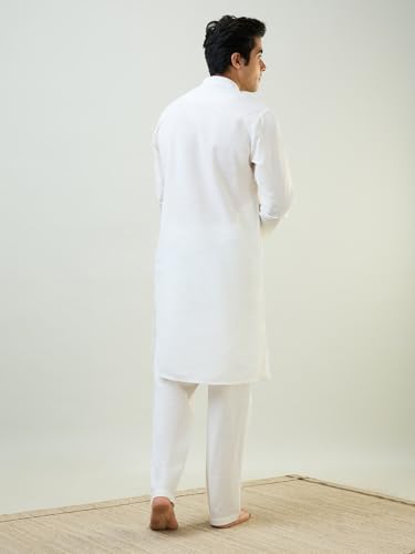 Image of SleepZ by Raymond Men Comfort Fit Solid Pattern Cotton Polyester Blend Mandrin Collar Kurta Set