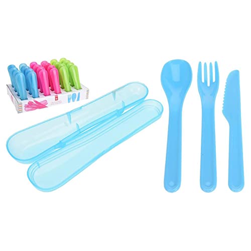 Carousel Home 3 Piece Reusable Plastic Travel Cutlery Set | Travel Utensils With Storage Case | Portable Tableware For Lunchboxes Camping Picnics - Colours Varies One Supplied
