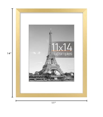 Image of upsimples 11x14 Picture Frame, Display Pictures 8x10 with Mat or 11x14 Without Mat, Wall Hanging Photo Frame, Gold, 1 Pack